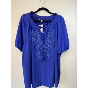 NWT‎ Style & Co Plus Size Ruched Neckline Embroidered Top Size 4X